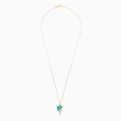 18K Yellow Gold Kids Natural Diamond Necklace with MOP and Enamel Dolphin Shape | Dalia Kids Collection