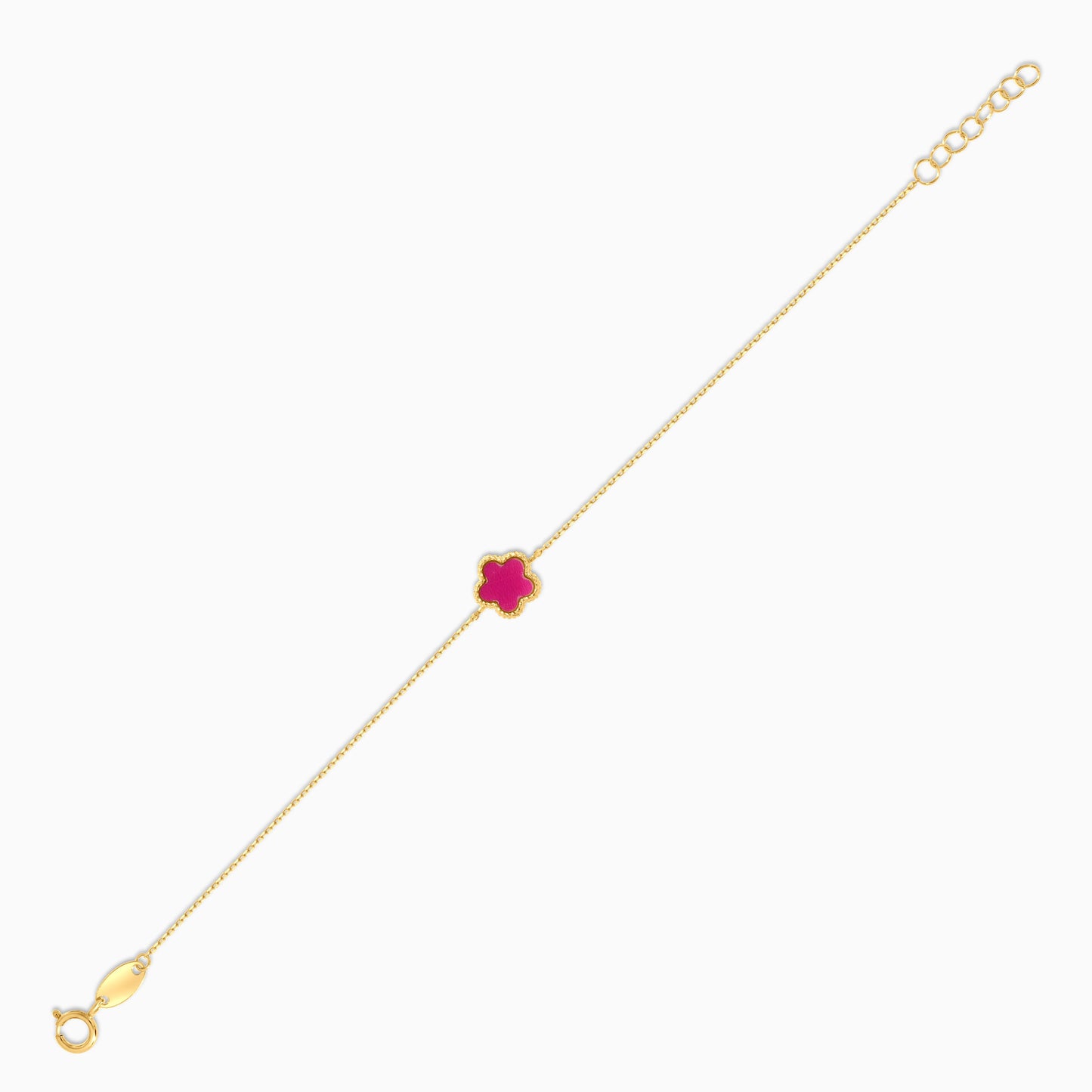 18k yellow gold bracelet with double face pendant flower shape decorated with MOP and pink  colour for kids - Vivante collection