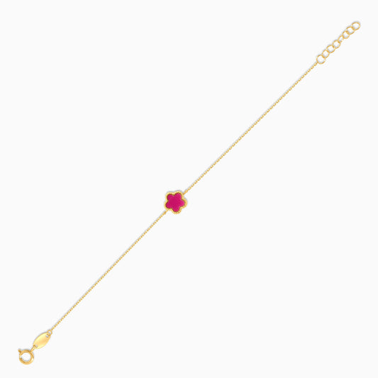 18k yellow gold bracelet with double face pendant flower shape decorated with MOP and pink  colour for kids - Vivante collection
