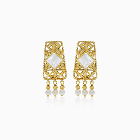 18K YELLOW GOLD EARRING DECORATED WITH (MOP) AND DANGLING PEARLS - DANAH COLLECTION