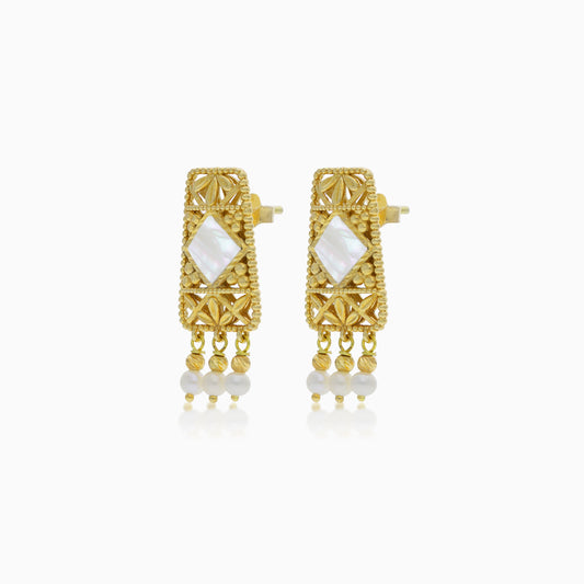 18K YELLOW GOLD EARRING DECORATED WITH (MOP) AND DANGLING PEARLS - DANAH COLLECTION