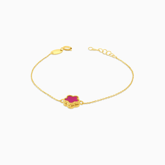 18k yellow gold bracelet with double face pendant flower shape decorated with MOP and pink  colour for kids - Vivante collection