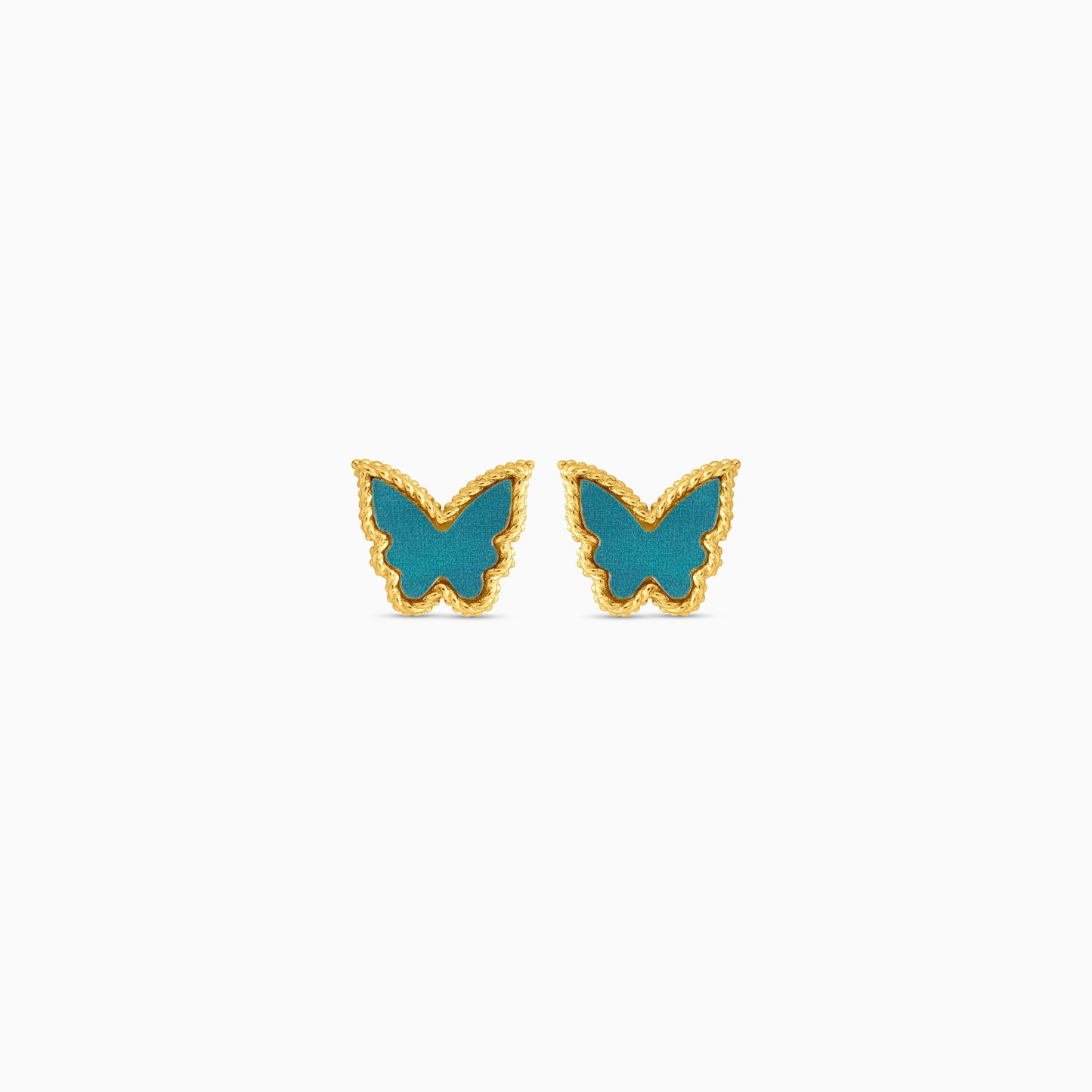 18k yellow gold pair of earrings in butterfly shape  decorated with green colour for kids - Vivante collection