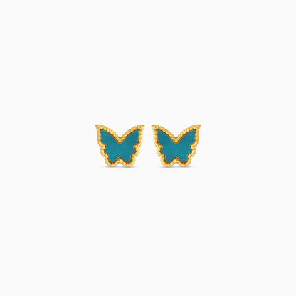 18k yellow gold pair of earrings in butterfly shape  decorated with green colour for kids - Vivante collection