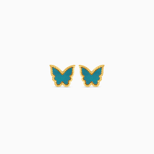 18k yellow gold pair of earrings in butterfly shape  decorated with green colour for kids - Vivante collection