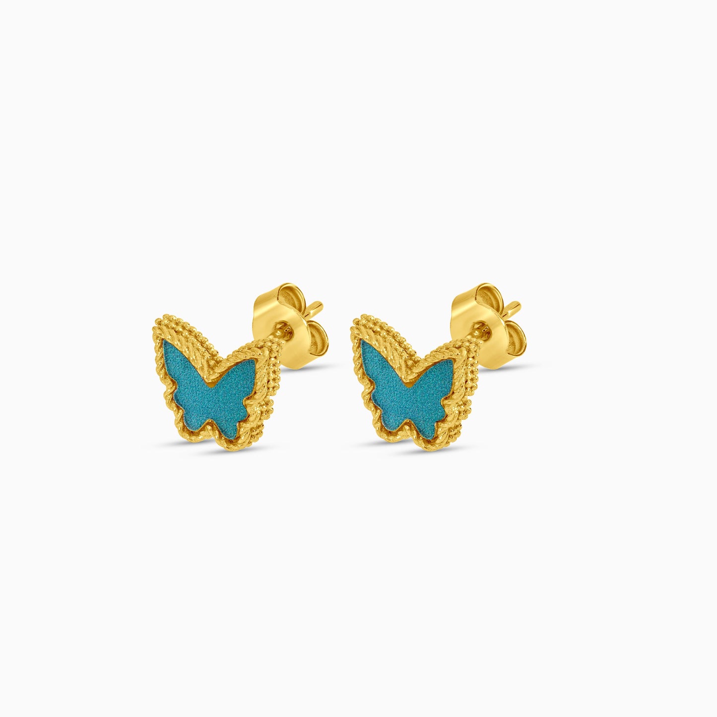 18k yellow gold pair of earrings in butterfly shape  decorated with green colour for kids - Vivante collection