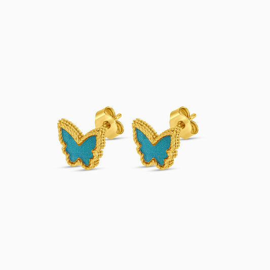 18k yellow gold pair of earrings in butterfly shape  decorated with green colour for kids - Vivante collection
