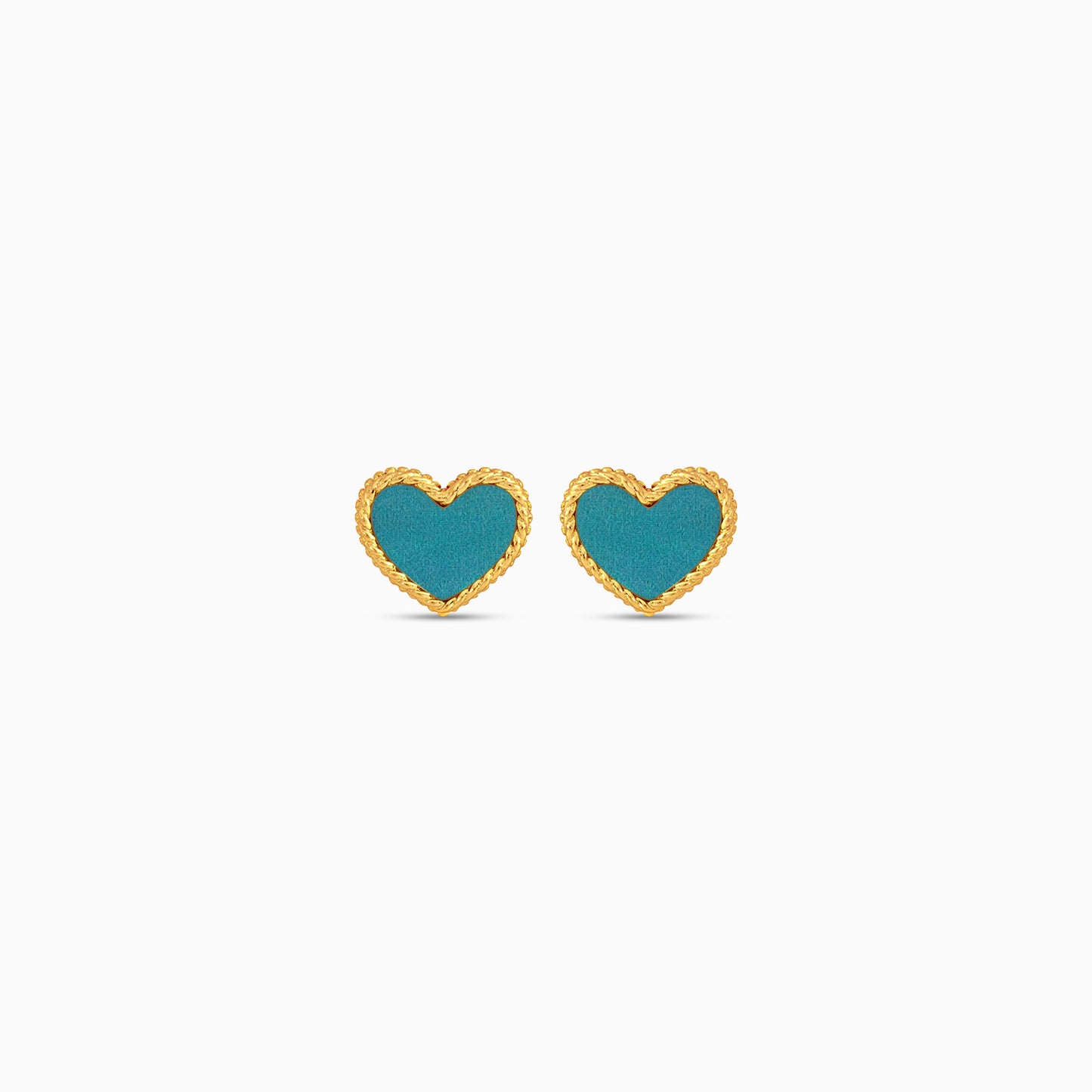 18k yellow gold pair of earrings with heart shaped  turquoise  color for kids - Vivante collection