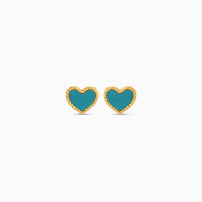 18k yellow gold pair of earrings with heart shaped  turquoise  color for kids - Vivante collection