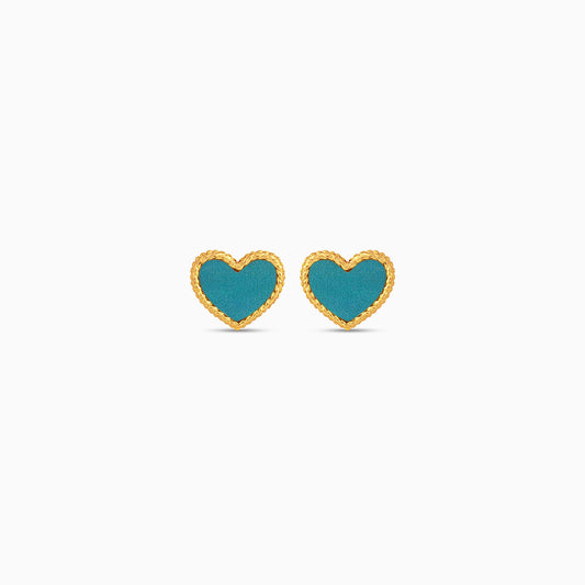 18k yellow gold pair of earrings with heart shaped  turquoise  color for kids - Vivante collection