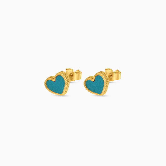 18k yellow gold pair of earrings with heart shaped  turquoise  color for kids - Vivante collection
