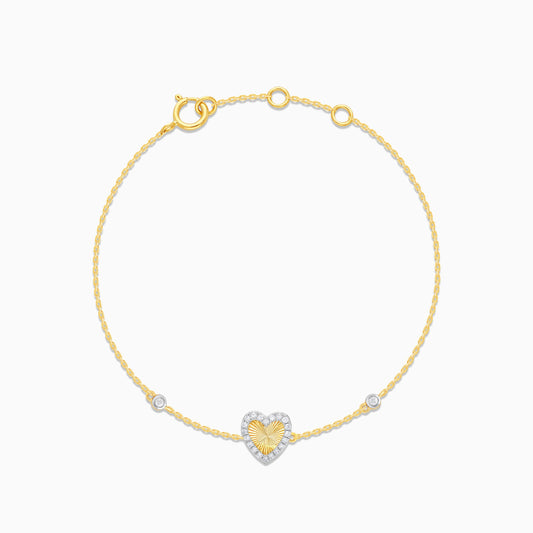 18k yellow gold light bracelet in heart-shaped decorative with natural diamond for kids | Farfalla collection