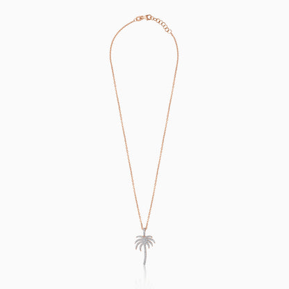 18K Rose Gold Chain with Palm Tree-Shaped Pendant (20mm) Decorated with Natural Diamond | Al Nakhla Collection