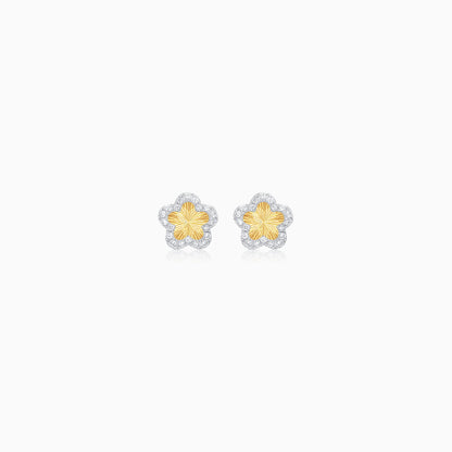 18k yellow gold earrings in flower-shaped decorative with natural diamond for kids | Farfalla collection
