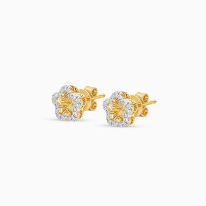 18k yellow gold earrings in flower-shaped decorative with natural diamond for kids | Farfalla collection