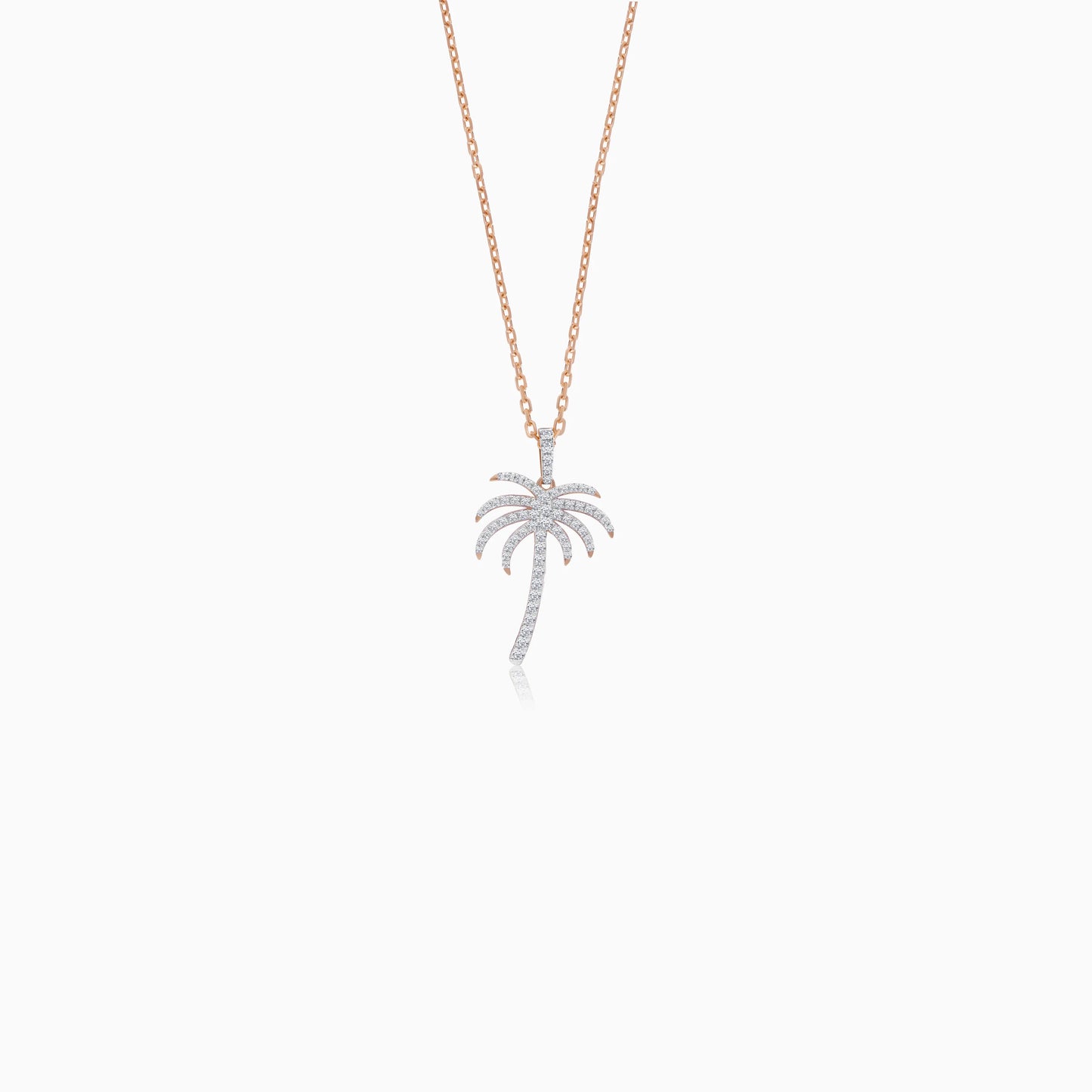 18K Rose Gold Chain with Palm Tree-Shaped Pendant (20mm) Decorated with Natural Diamond | Al Nakhla Collection