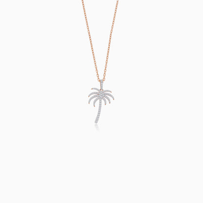 18K Rose Gold Chain with Palm Tree-Shaped Pendant (20mm) Decorated with Natural Diamond | Al Nakhla Collection