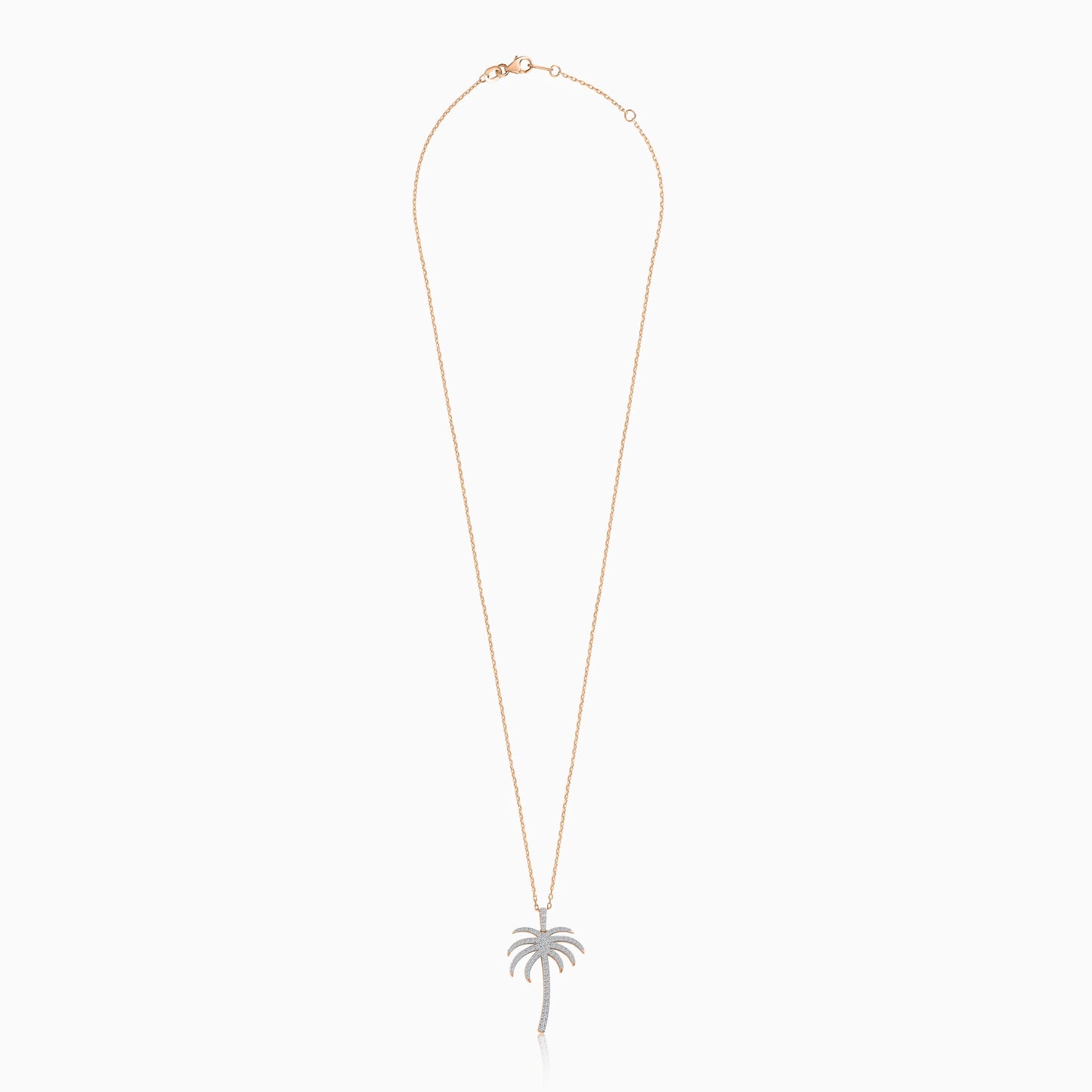 18K Rose Gold Chain with Palm Tree-Shaped Pendant (25mm) Decorated with Natural Diamonds | Al Nakhla Collection