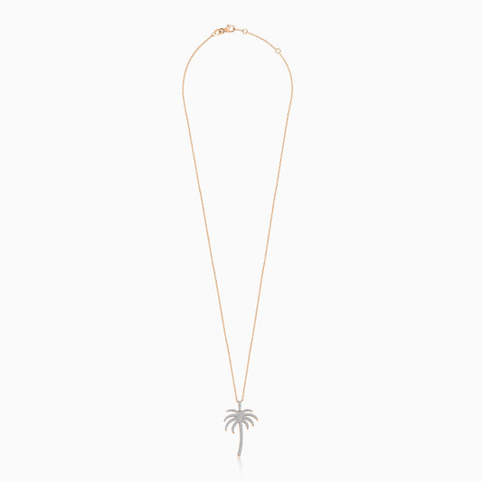 سلسلة من الذهب الوردي عيار 18 قيراطًا مع قلادة على شكل شجرة نخيل "25 مم" مزينة بألماس طبيعي | مجموعة النخلة