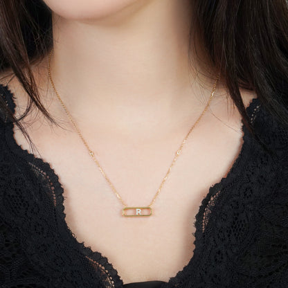 18k Yellow Gold Necklace Letter “R” with Diamonds | Alpha Collection