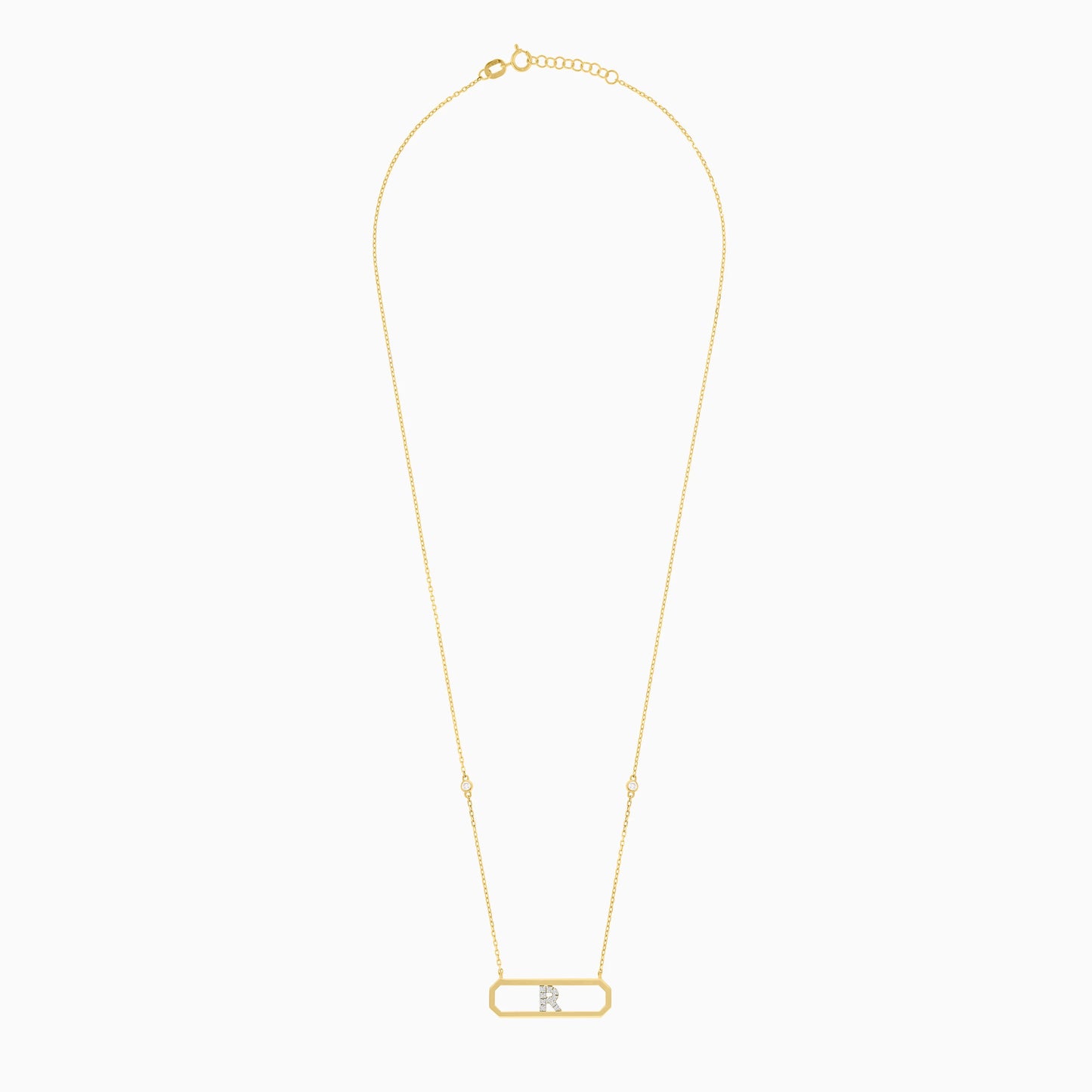 18k Yellow Gold Necklace Letter “R” with Diamonds | Alpha Collection