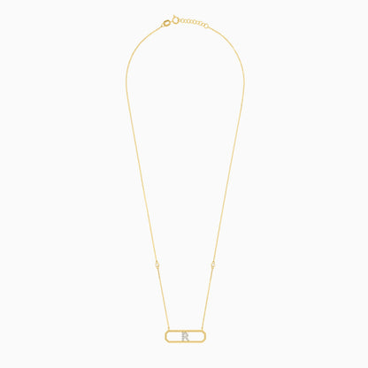 18k Yellow Gold Necklace Letter “R” with Diamonds | Alpha Collection
