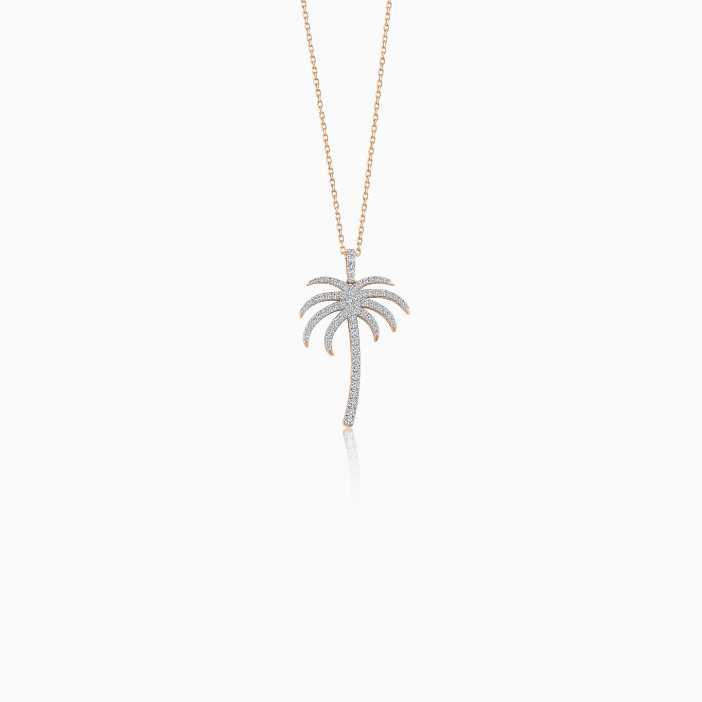 18K Rose Gold Chain with Palm Tree-Shaped Pendant (25mm) Decorated with Natural Diamonds | Al Nakhla Collection