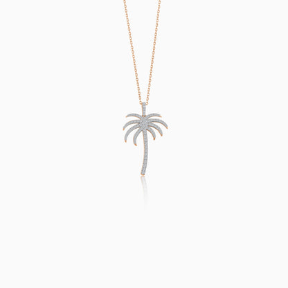 18K Rose Gold Chain with Palm Tree-Shaped Pendant (25mm) Decorated with Natural Diamonds | Al Nakhla Collection