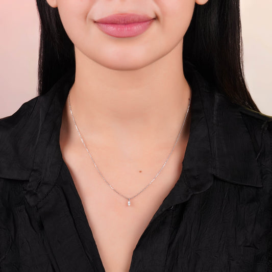 18k white gold necklace with a dangling marquise-cut shape natural diamond - Solitaire collection