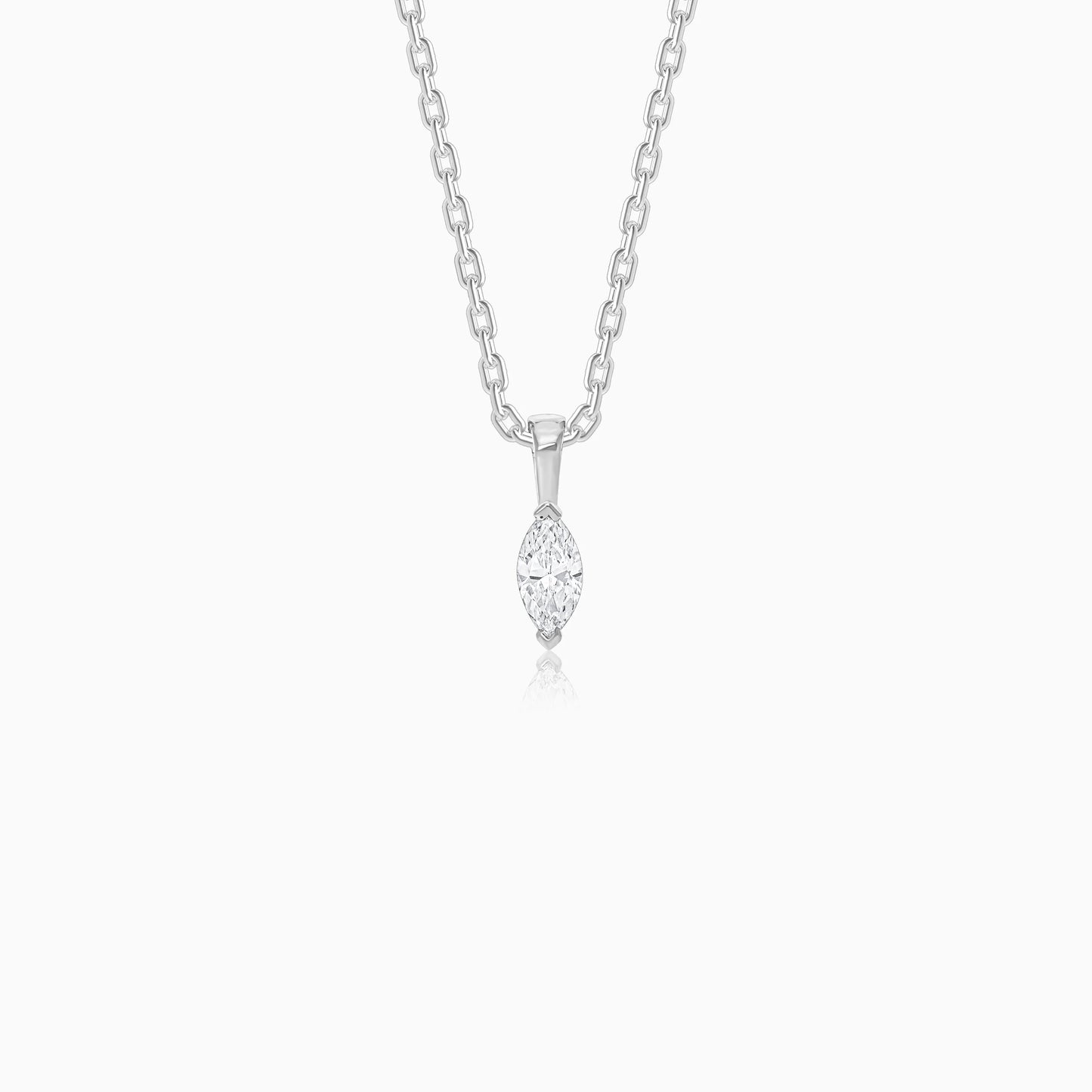 18k white gold necklace  with a dangling marquise-cut shape natural  diamond  -  Solitaire collection