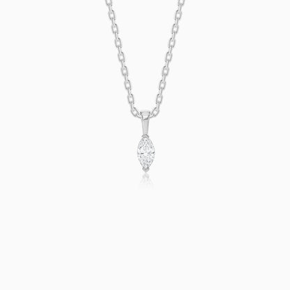 18k white gold necklace  with a dangling marquise-cut shape natural  diamond  -  Solitaire collection