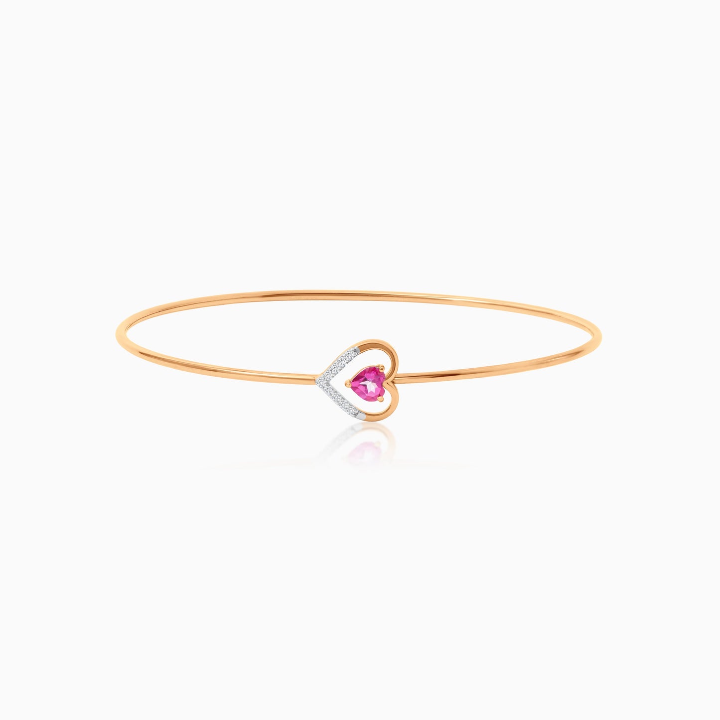 18K Rose Gold Bangle Featuring Two Pink Topaz Hearts and Natural Diamonds