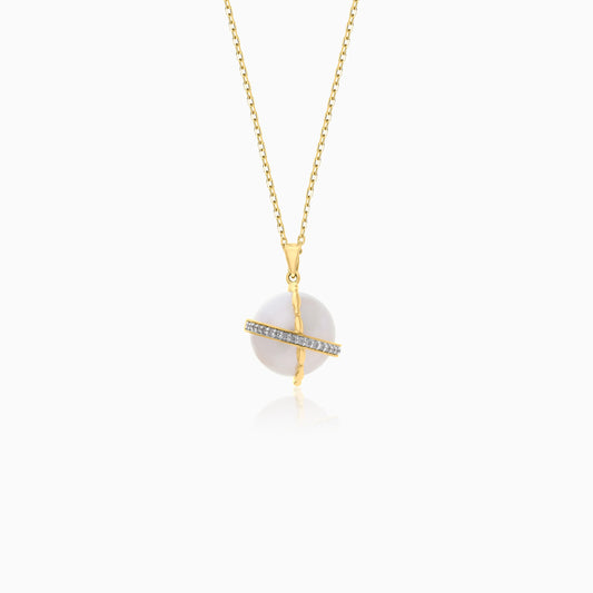 18K Yellow Gold Necklace with Pearl and Natural Diamond