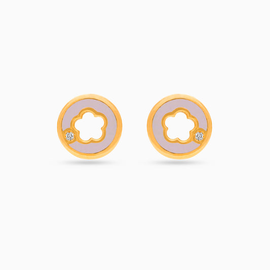 18K Yellow Gold Kids' Earrings with Natural Diamonds and Pink Enamel – Lusi Collection