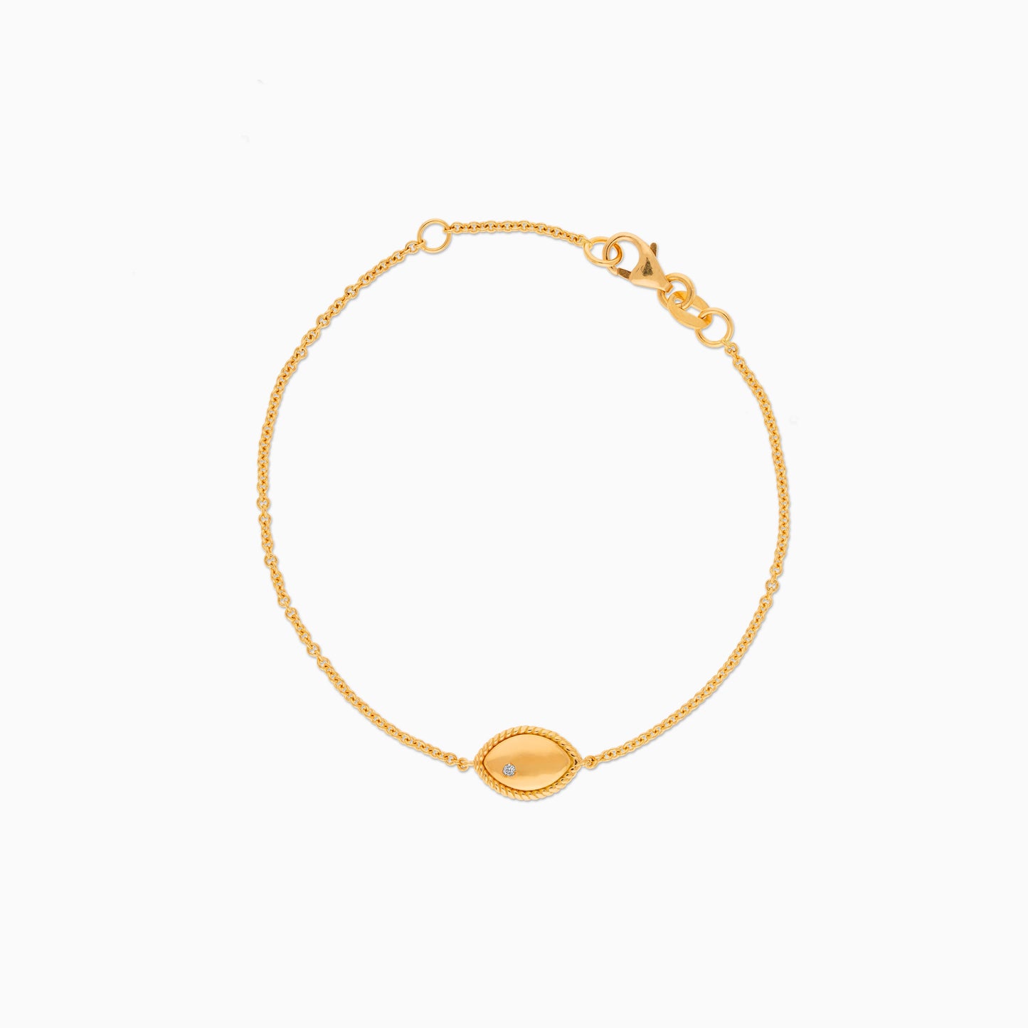 18k yellow gold bracelet for kids in marquise shape, decorated with single natural diamond stones