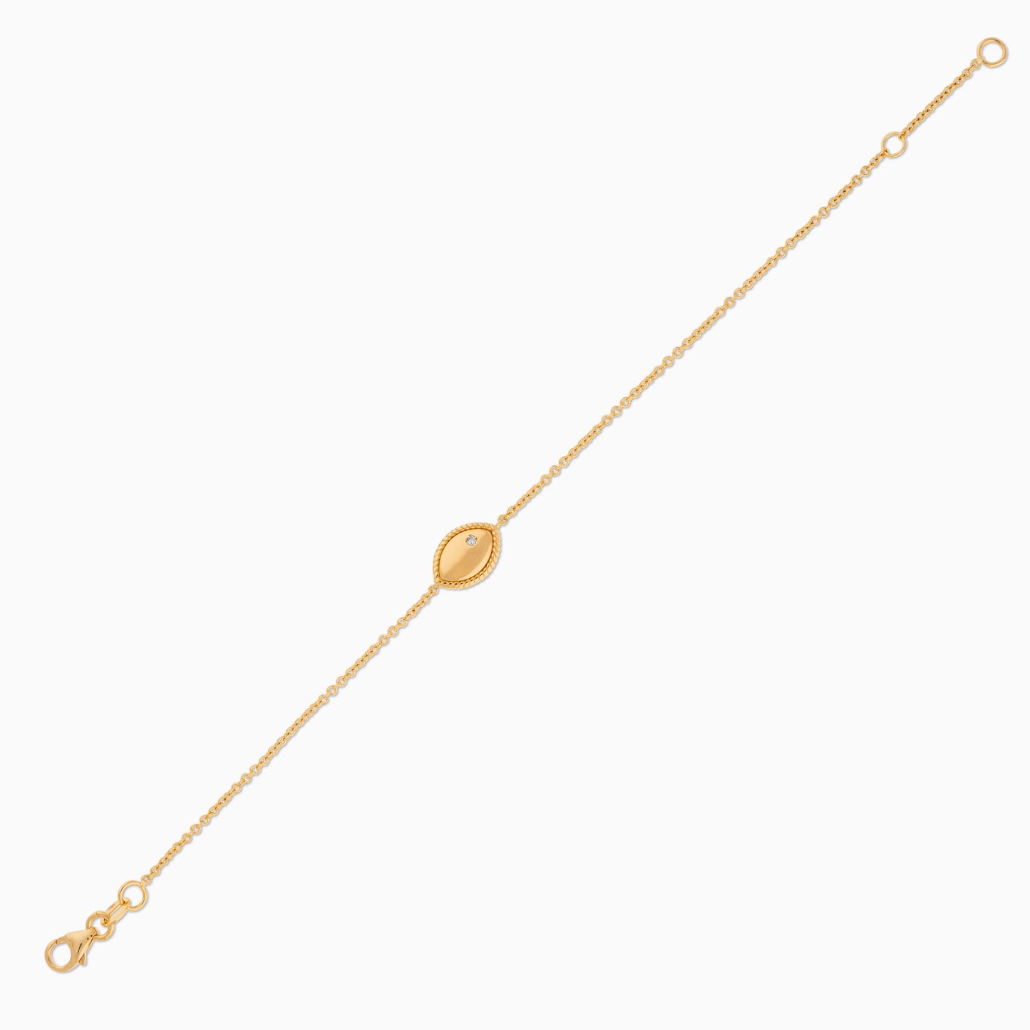 18k yellow gold bracelet for kids in marquise shape, decorated with single natural diamond stones