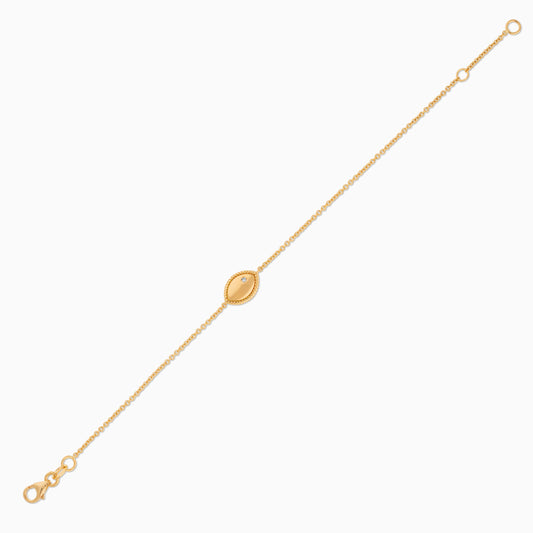 18k yellow gold bracelet for kids in marquise shape, decorated with single natural diamond stones