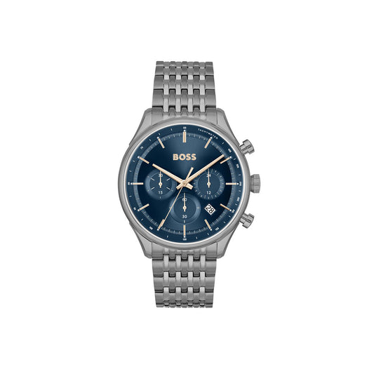 Boss Gregor Mens Round 45mm Stainless Steel Case Stainless Steel Bracelet Grey Dial