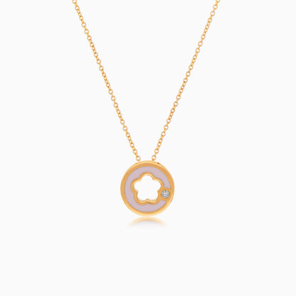 18K YELLOW GOLD NECKLACE DECORATED BY NATURAL DIAMOND STONES AND PINK ENAMEL FOR KIDS
