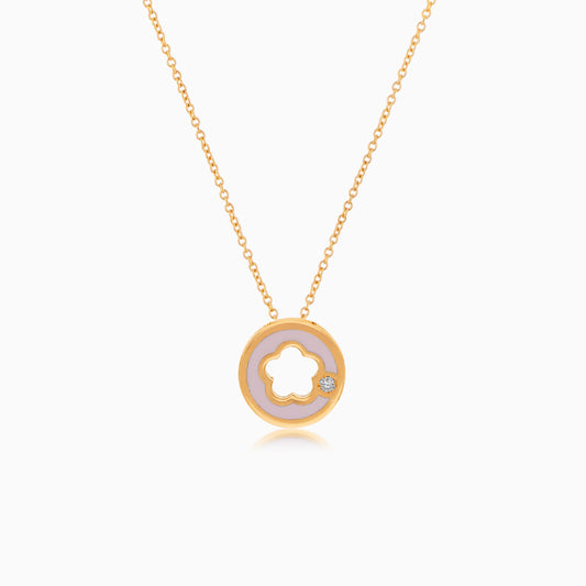 18K YELLOW GOLD NECKLACE DECORATED BY NATURAL DIAMOND STONES AND PINK ENAMEL FOR KIDS