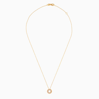 18K YELLOW GOLD NECKLACE DECORATED BY NATURAL DIAMOND STONES AND PINK ENAMEL FOR KIDS
