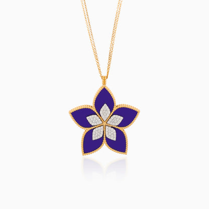 18K Yellow Gold Diamond & Lapis Lazuli Flower Long Necklace - Fortuna Diamond Collection