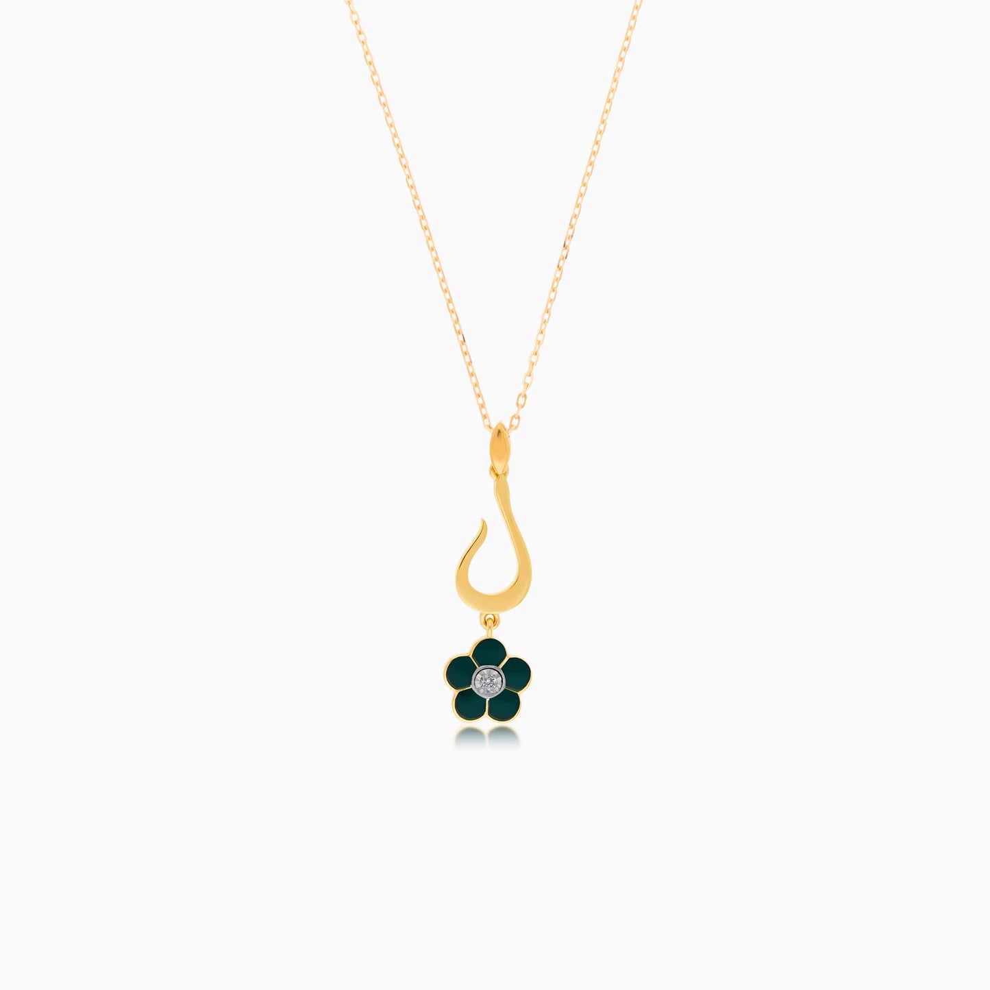18K Yellow Gold Kids Necklace with Letter Laam & Green Flower Diamond | Horoufi Kids Collection