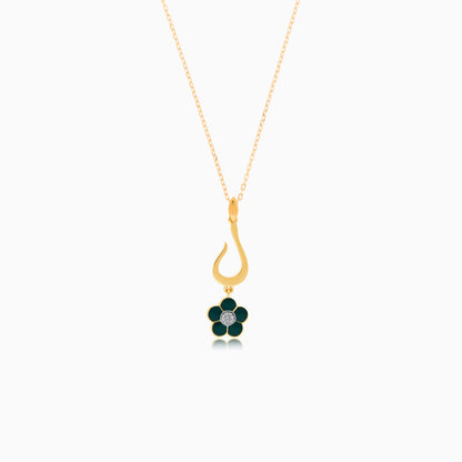 18K Yellow Gold Kids Necklace with Letter Laam & Green Flower Diamond | Horoufi Kids Collection