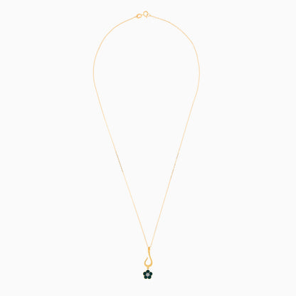18K Yellow Gold Kids Necklace with Letter Laam & Green Flower Diamond | Horoufi Kids Collection