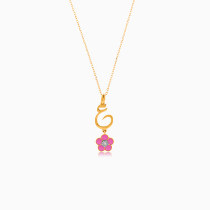 18K Gold Kids Necklace with Letter 'Ain' & Pink Butterfly | Horoufi Kids Collection
