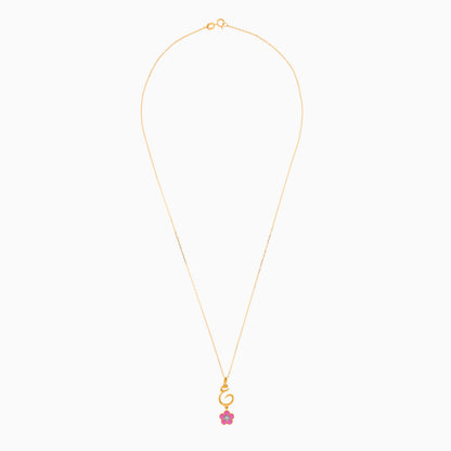18K Gold Kids Necklace with Letter 'Ain' & Pink Butterfly | Horoufi Kids Collection