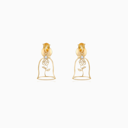 Enchanted Belle Earrings in 18k Yellow Gold with Natural Diamonds and Citrine Gemstones for Kids | Disney Collection