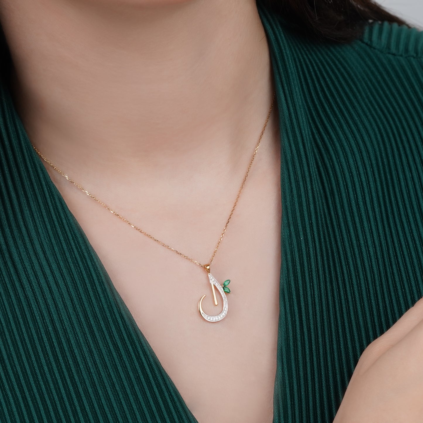 18k Yellow Gold 'Laam' Arabic Letter Necklace with Natural Diamonds & Agate | Horoufi Diamond Collection