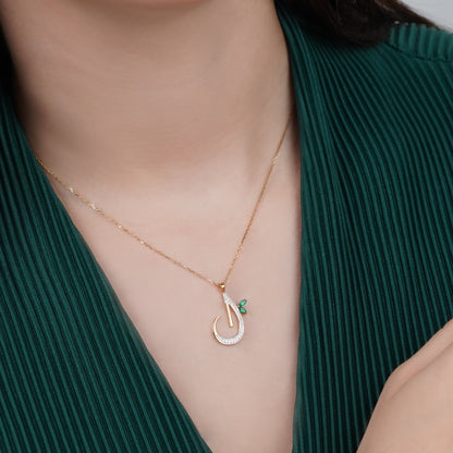 18k Yellow Gold 'Laam' Arabic Letter Necklace with Natural Diamonds & Agate | Horoufi Diamond Collection